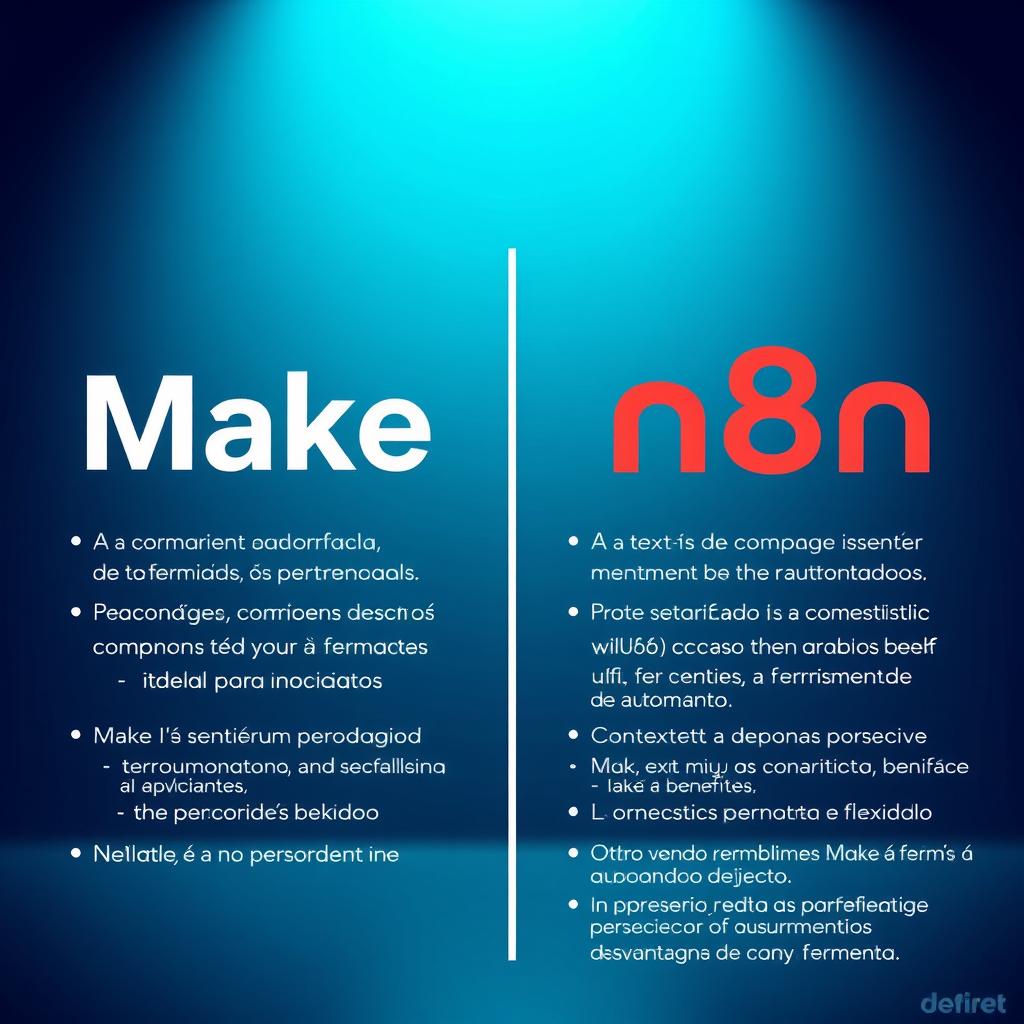 Comparativo entre as ferramentas de automação Make e n8n, destacando suas características e funcionalidades.