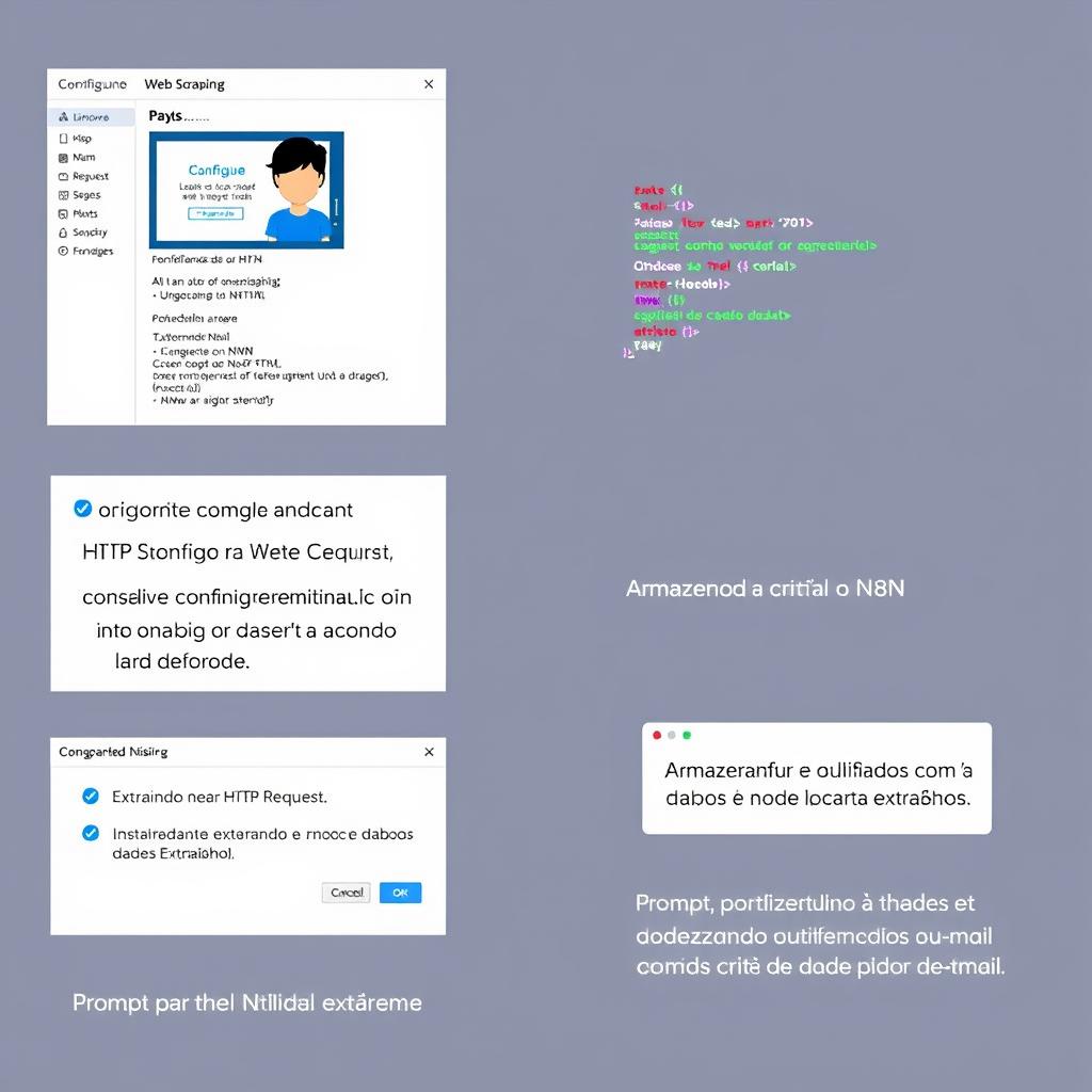 Interface do N8N mostrando o fluxo de trabalho para web scraping de dados.