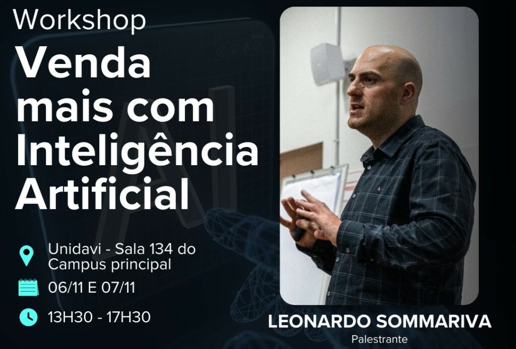 Workshop sobre Inteligência Artificial para vendas, com participantes aprendendo técnicas modernas.