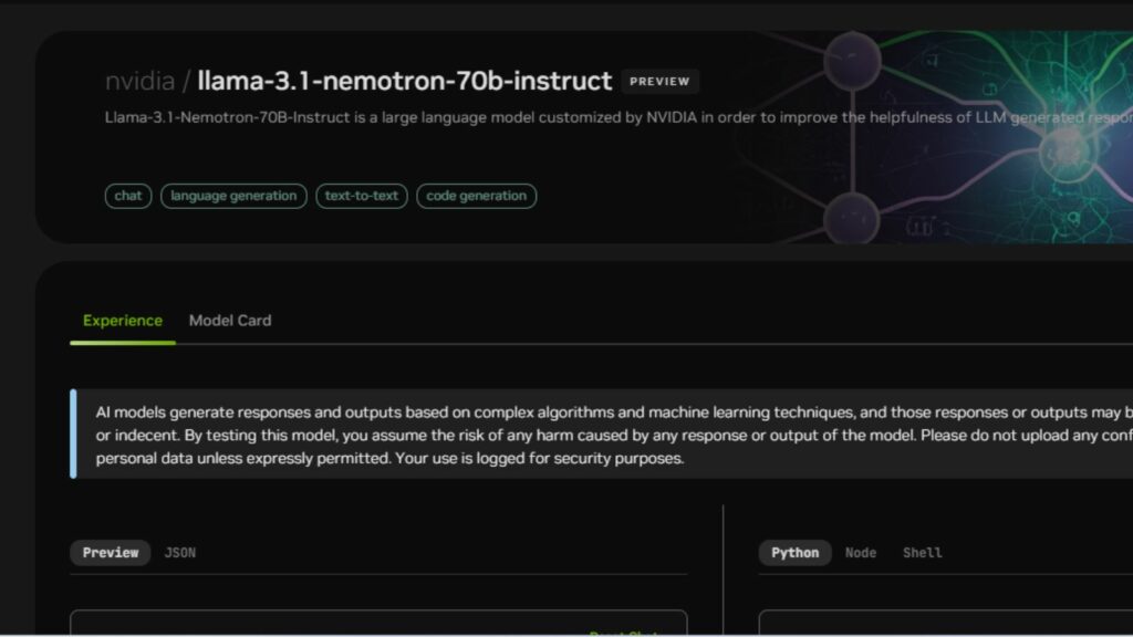 Modelo de linguagem Llama-3.1-Nemotron-70B-Instruct da Nvidia, destacando sua eficiência em inteligência artificial.