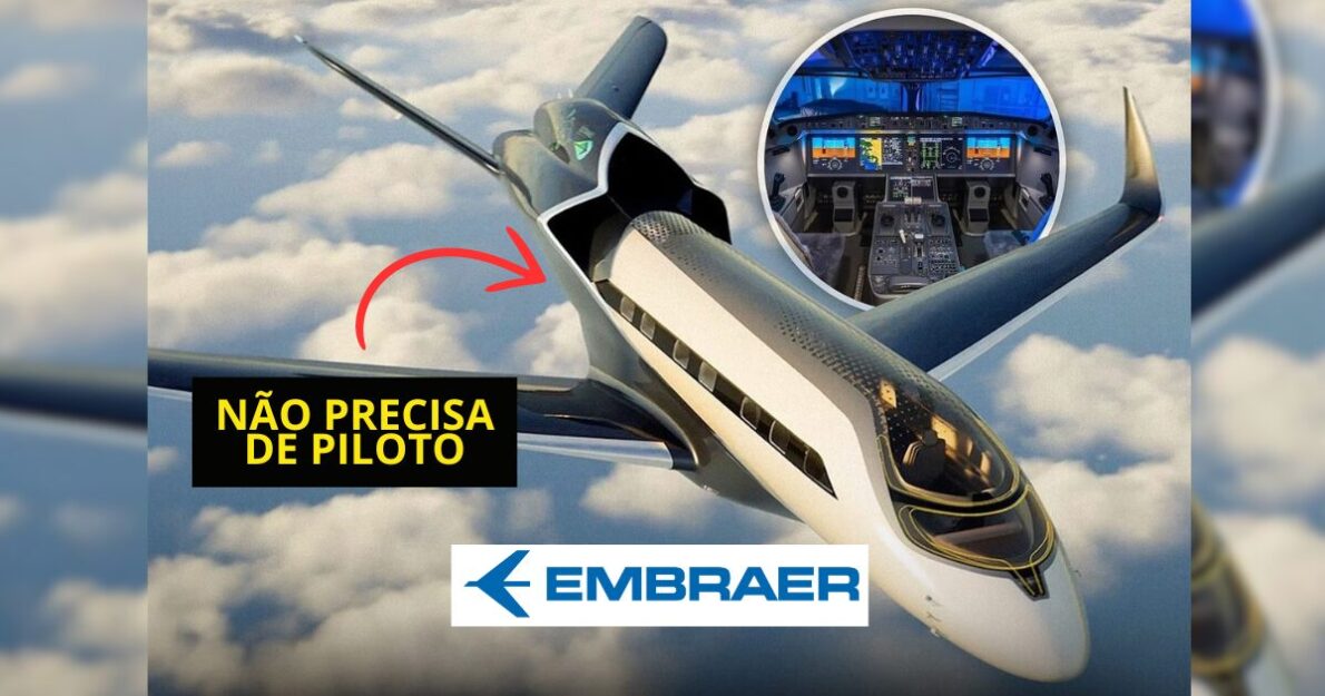 Avião autônomo da Embraer em conceito inovador, utilizando inteligência artificial para controle de voo.