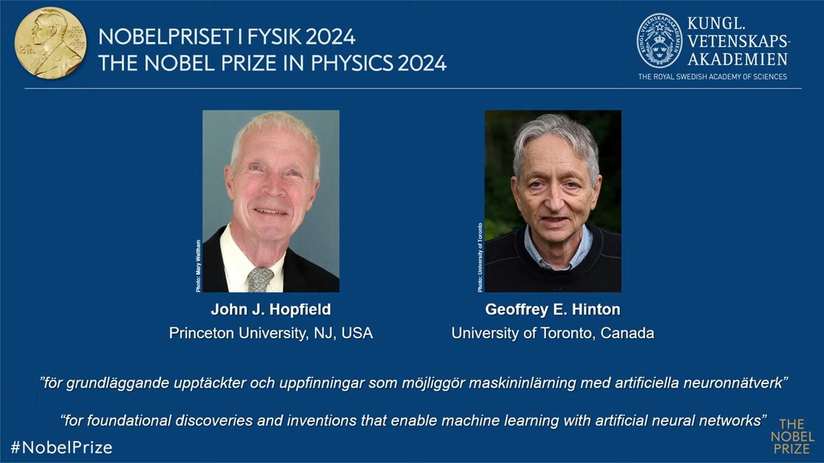 John Hopfield e Geoffrey Hinton, premiados com o Nobel de Física 2024 por suas inovações em inteligência artificial.